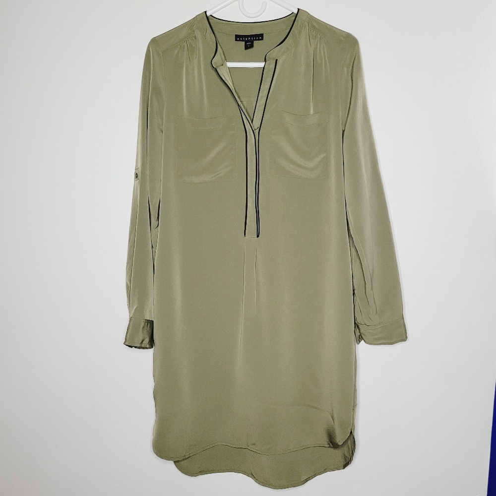 Attention Cocktail Tunic Dress Womens Small Green Dinner Lightweight Belted Easy